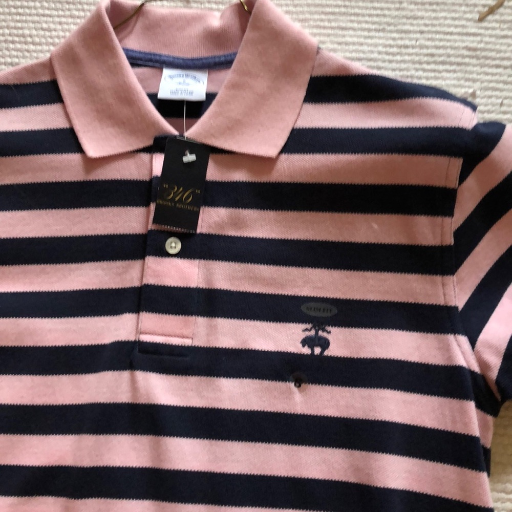 Brookes Brothers Polo Pink & Navy Strip.